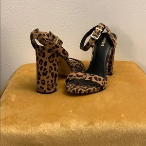 Express Cheetah Print Open Toe Chunky Heels